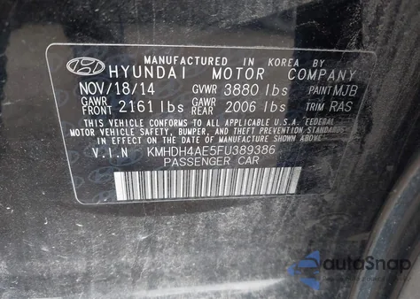 2015 Hyundai Elantra Se из США, поврежденный, VIN KMHDH4AE5FU389386